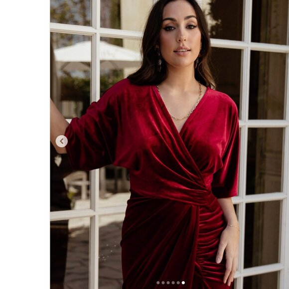 Baltic Born Brendyn Ruched Wrap Velvet Midi Dress Red Size XL NEW Holiday Party - Picture 14 of 14